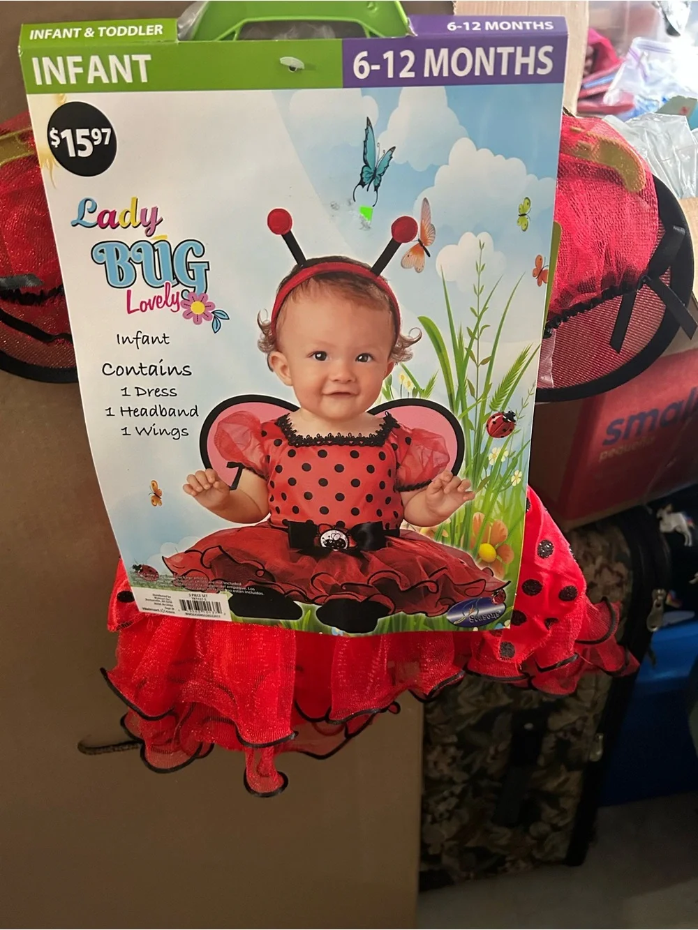 Infant Ladybug Costume Dress with Headband and Wings - Red